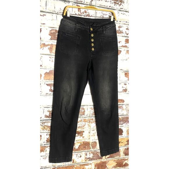 Anthropologie Pilcro and Letterpress High Rise Button Cotton Skinny Black Jeans - Picture 2 of 8